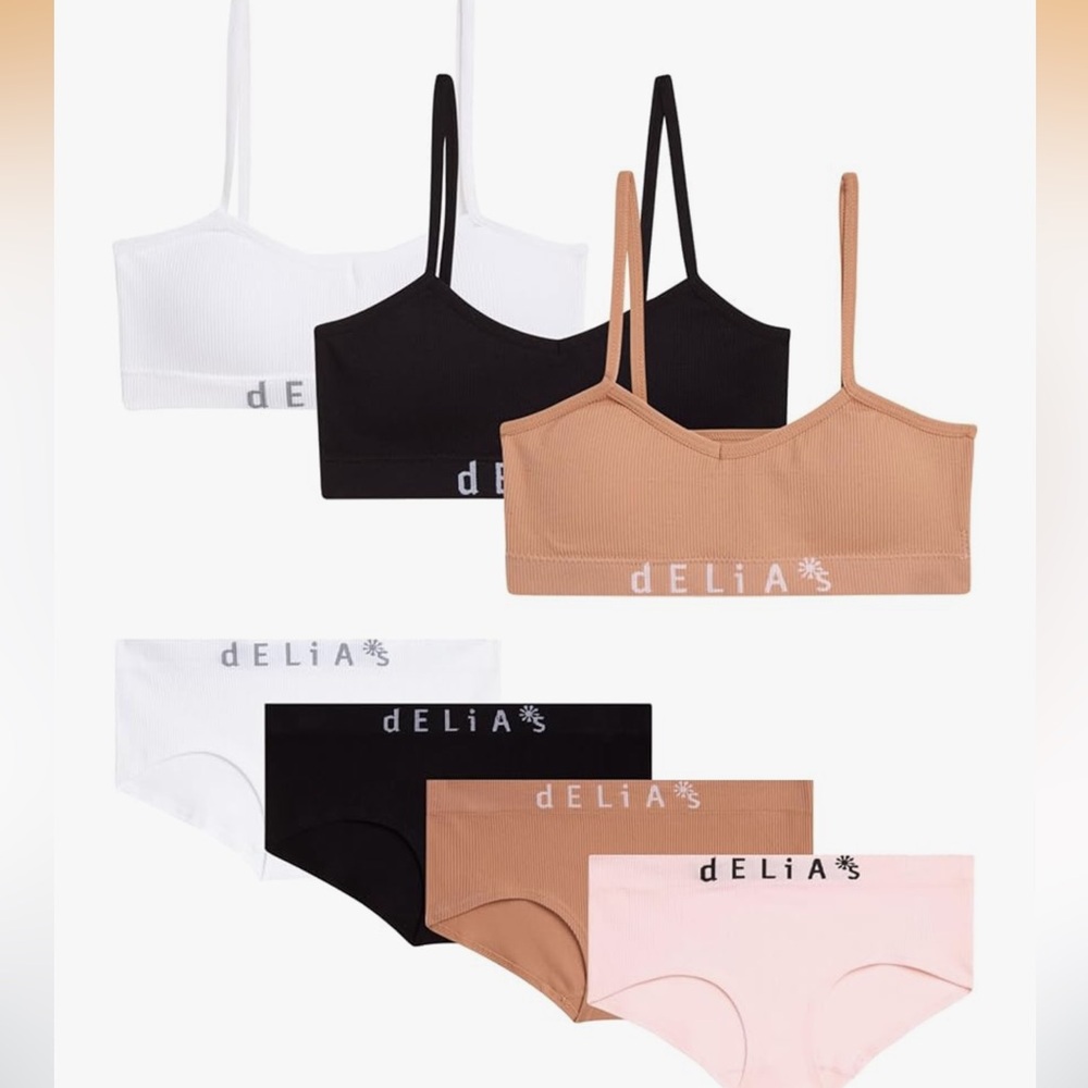 NWT Delia’s Girls Underwear Set 7-piece Seamless RibbedBra and Hipster Panties